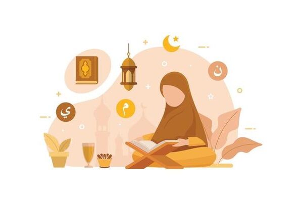 muslim-people-reading-and-learning-the-quran-islamic-holy-book-vector